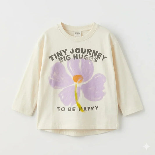 Zara Girl's Off White Flower Graphic Print Long Sleeve Blouse | Zara In Lebanon