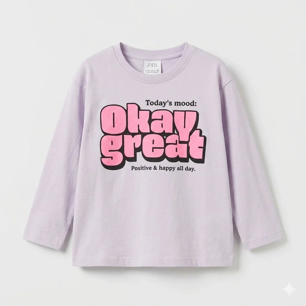 Zara Girl's Light Purple "Okay Great" Graphic Print Long Sleeve Blouse | Zara In Lebanon