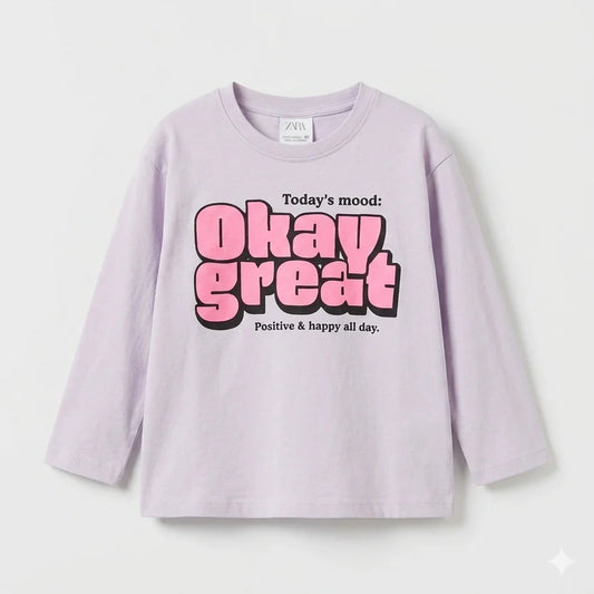 Zara Girl's Light Purple "Okay Great" Graphic Print Long Sleeve Blouse | Zara In Lebanon