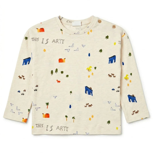 Zara Boy's Beige "This Is Art" All Over Print Long Sleeve Blouse | Zara In Lebanon