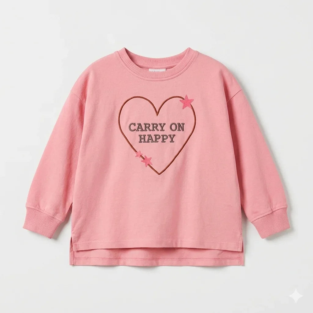 Zara Girl's Pink "Carry On Happy" Graphic Print Long Sleeve Blouse | Zara In Lebanon