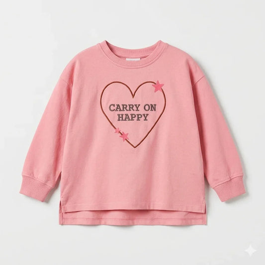 Zara Girl's Pink "Carry On Happy" Graphic Print Long Sleeve Blouse | Zara In Lebanon