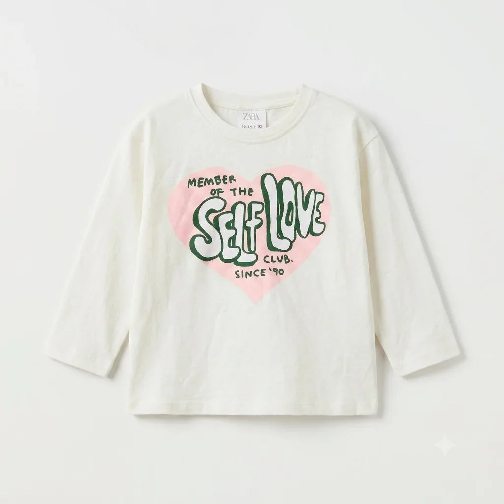 Zara Girl's White "Self Love" Graphic Print Long Sleeve Blouse | Zara In Lebanon