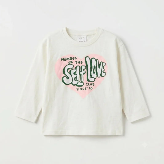 Zara Girl's White "Self Love" Graphic Print Long Sleeve Blouse | Zara In Lebanon