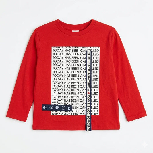 Zara Boy's Red "Today Has Been Cancelled" Print Long Sleeve Blouse | Zara In Lebanon