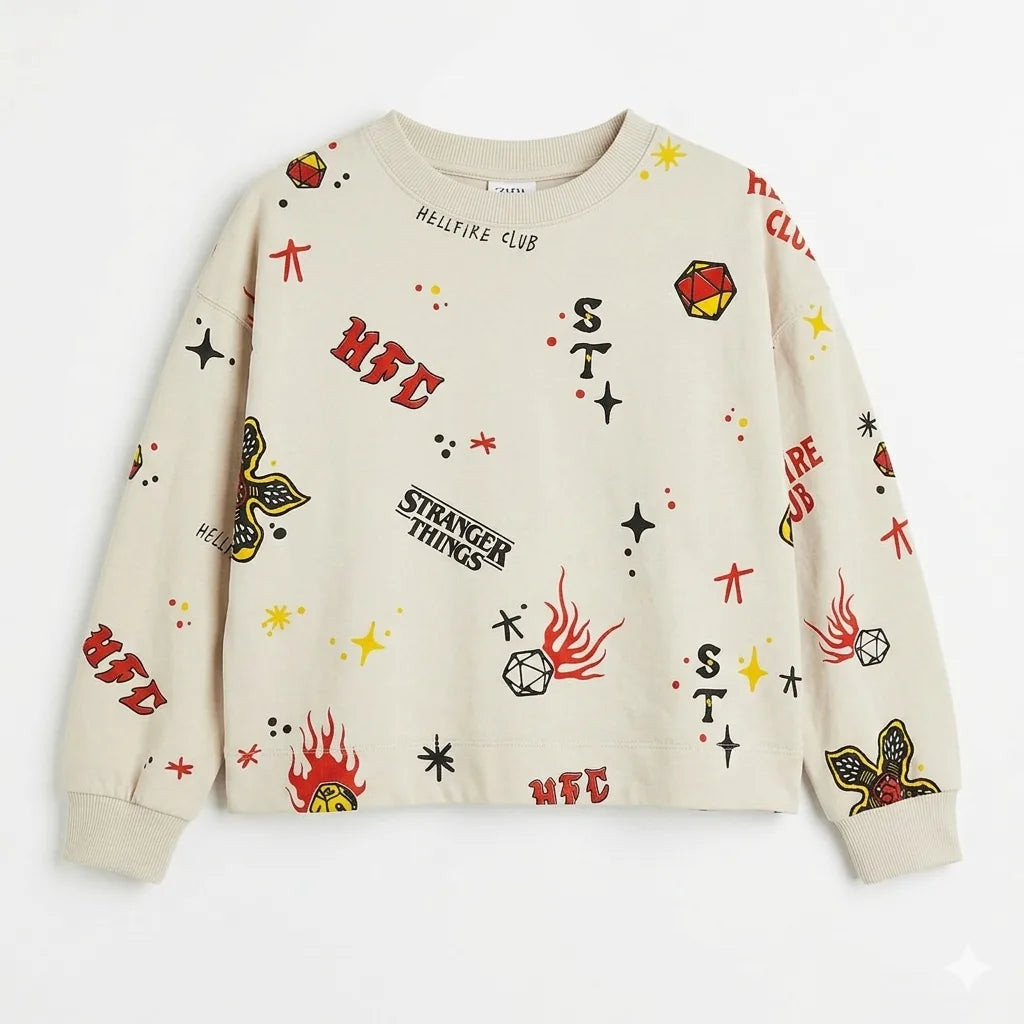 Zara Boy's Grey "Stranger Things" All Over Print Long Sleeve Blouse | Zara In Lebanon