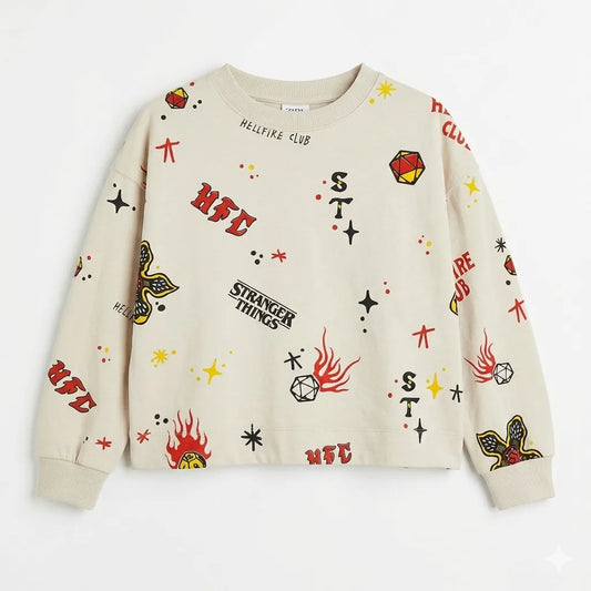 Zara Boy's Grey "Stranger Things" All Over Print Long Sleeve Blouse | Zara In Lebanon