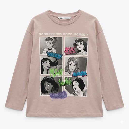 Zara Girl's Dusty Rose "Good Friends Good Moments" Graphic Long Sleeve Blouse | Zara In Lebanon