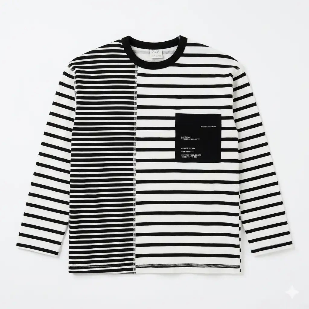 Zara Boy's Black/White Striped With Chest Pocket Long Sleeve Blouse | Zara In Lebanon