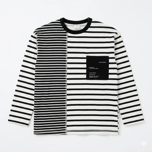 Zara Boy's Black/White Striped With Chest Pocket Long Sleeve Blouse | Zara In Lebanon