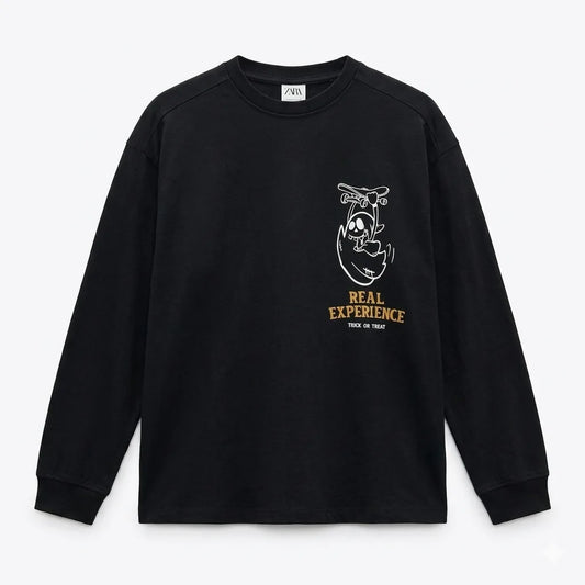 Zara Boy's Black "Real Experience" Long Sleeve Blouse | Zara In Lebanon