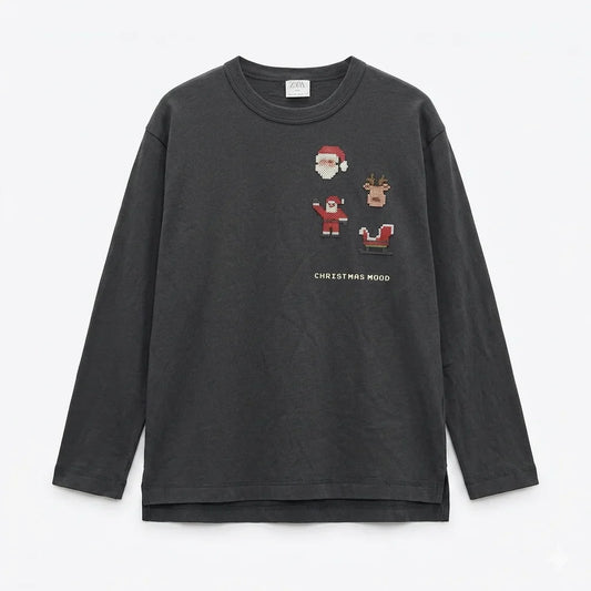 Zara Boy's Dark Grey Christmas Mood Long Sleeve Blouse | Zara In Lebanon