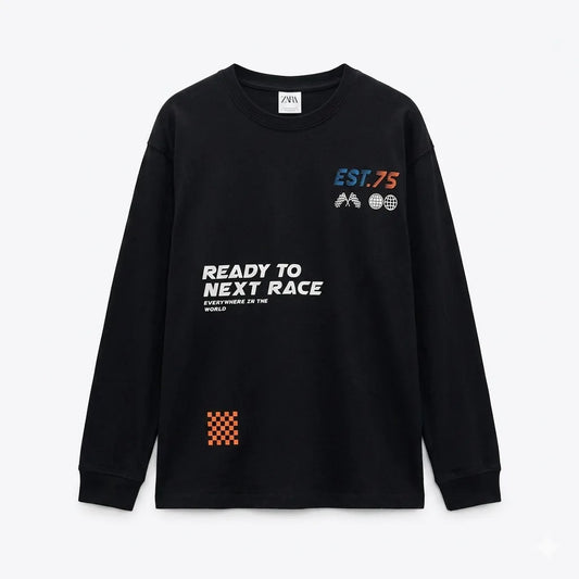 Zara Boy's Black "Ready To Next Race" Print Long Sleeve Blouse | Zara In Lebanon