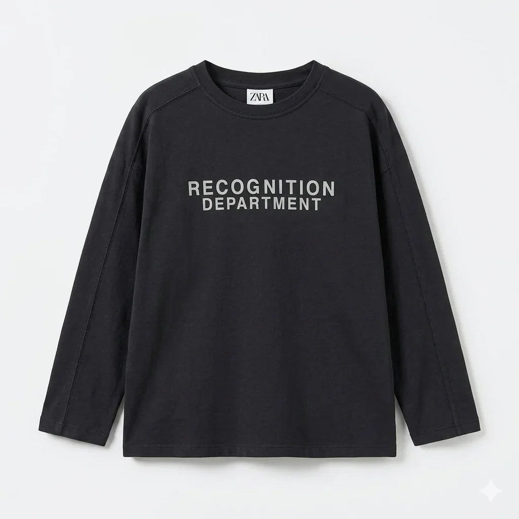 Zara Boy's Dark Grey "Recognition Department" Print Long Sleeve Blouse | Zara In Lebanon
