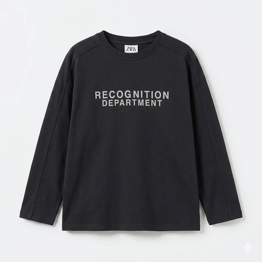 Zara Boy's Dark Grey "Recognition Department" Print Long Sleeve Blouse | Zara In Lebanon