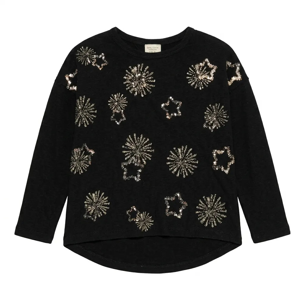 Zara Girl's Black All Over Embellishments Long Sleeve Blouse | Zara In Lebanon