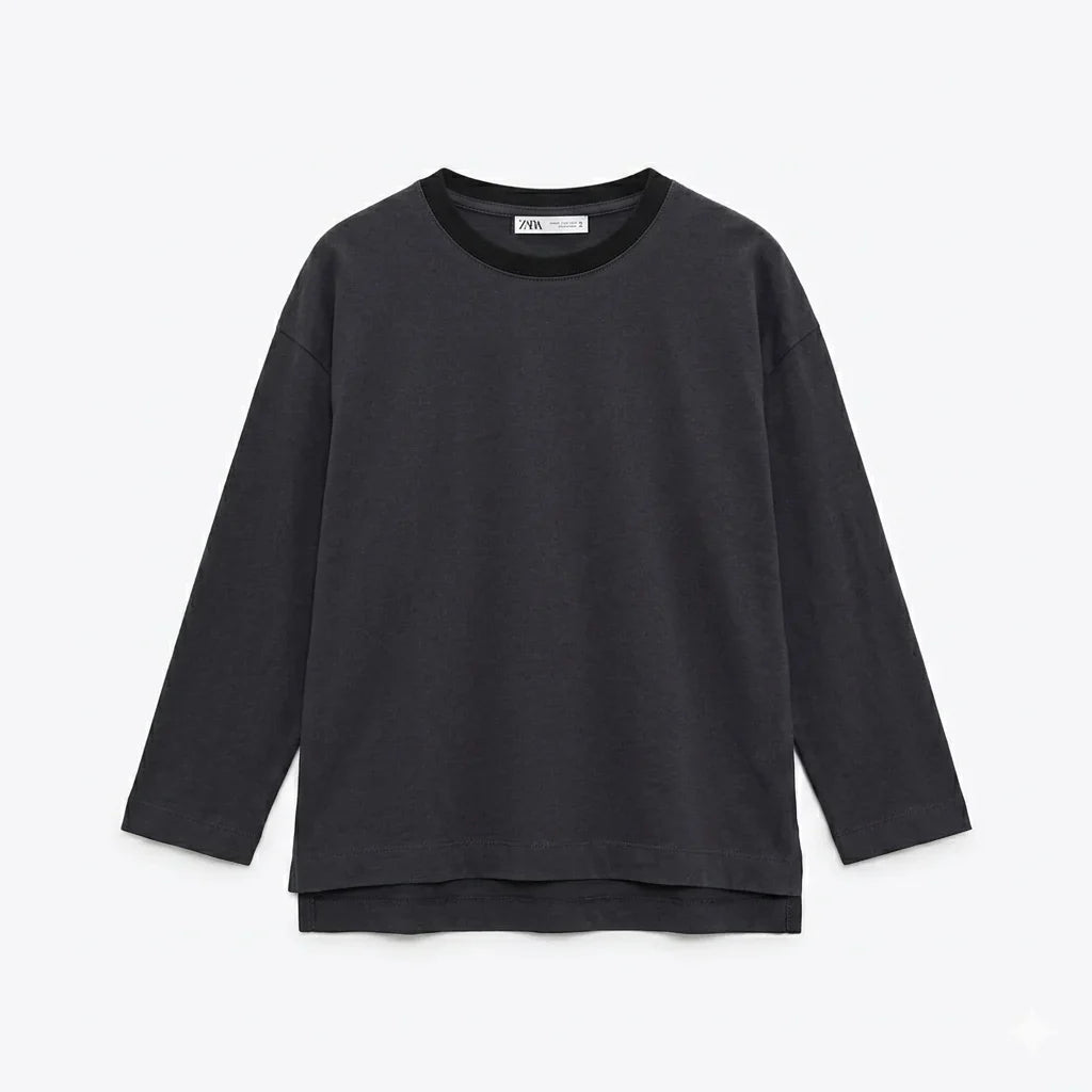 Zara Boy's Dark Grey Plain Crew Neck Long Sleeve Blouse | Zara In Lebanon