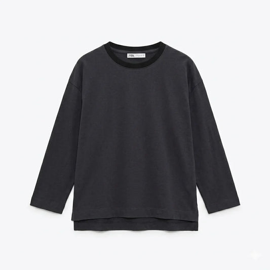 Zara Boy's Dark Grey Plain Crew Neck Long Sleeve Blouse | Zara In Lebanon