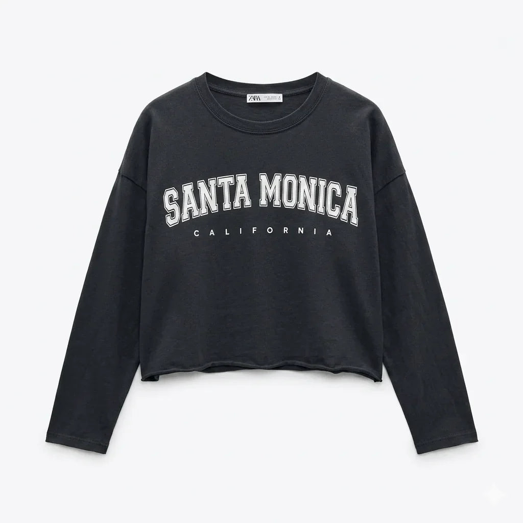 Zara Girl's Dark Grey "Santa Monica " Print Long Sleeve Blouse | Zara In Lebanon