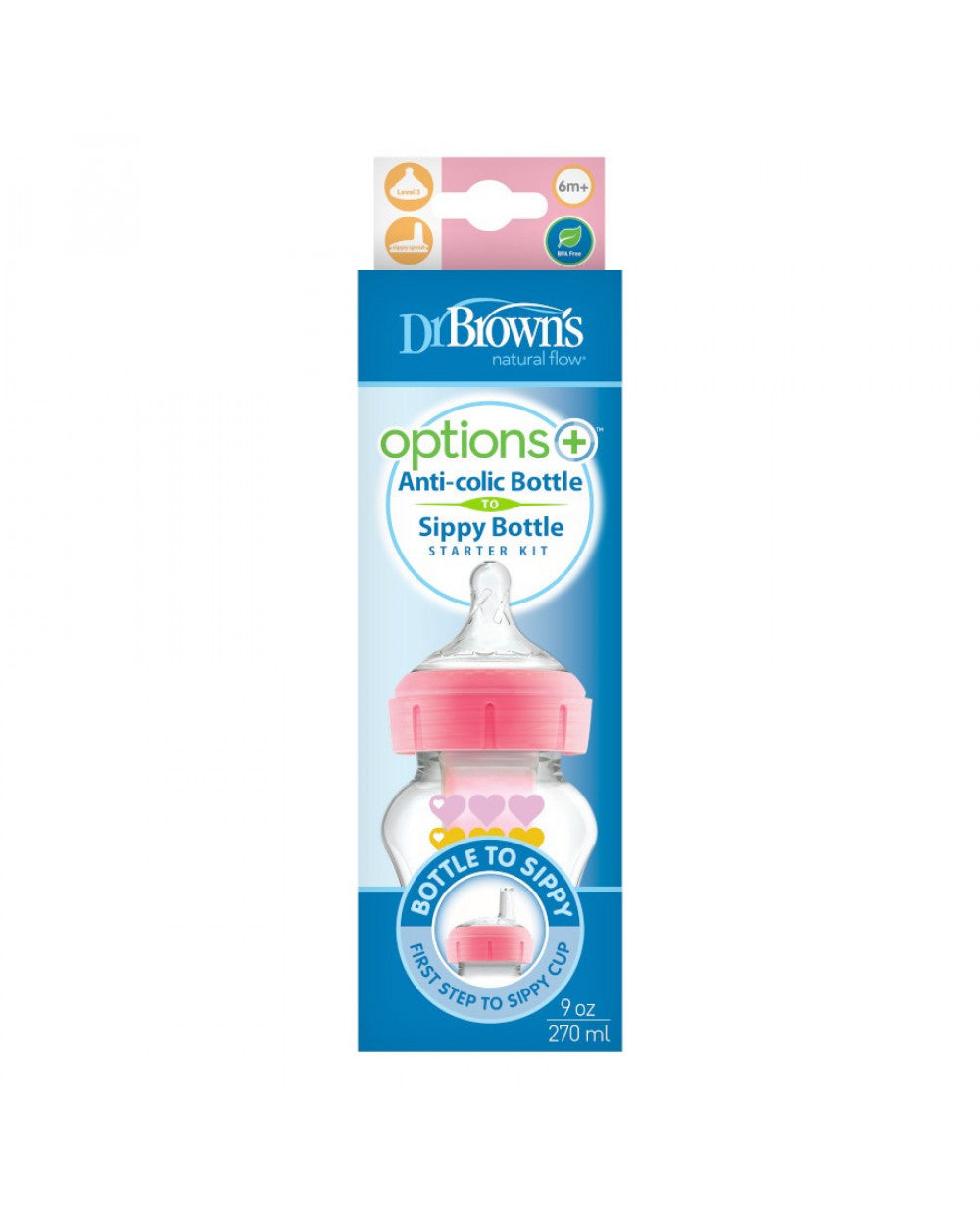 DrBrown's - Wide Neck OP+ - Bottle 270ML LvL.3 (6m+) - Nipple - Sippy Spout - Pink