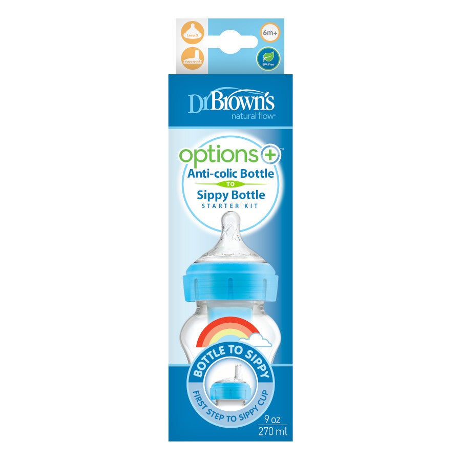 DrBrown's - Wide Neck OP+ - Bottle 270ML LvL.3 (6m+) - Nipple - Sippy Spout - Blue