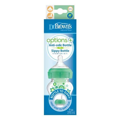 DrBrown's Wide Nek OP+ - Bottle 270ML LvL.3 (6m+) - Nipple - Sippy Spout - Green