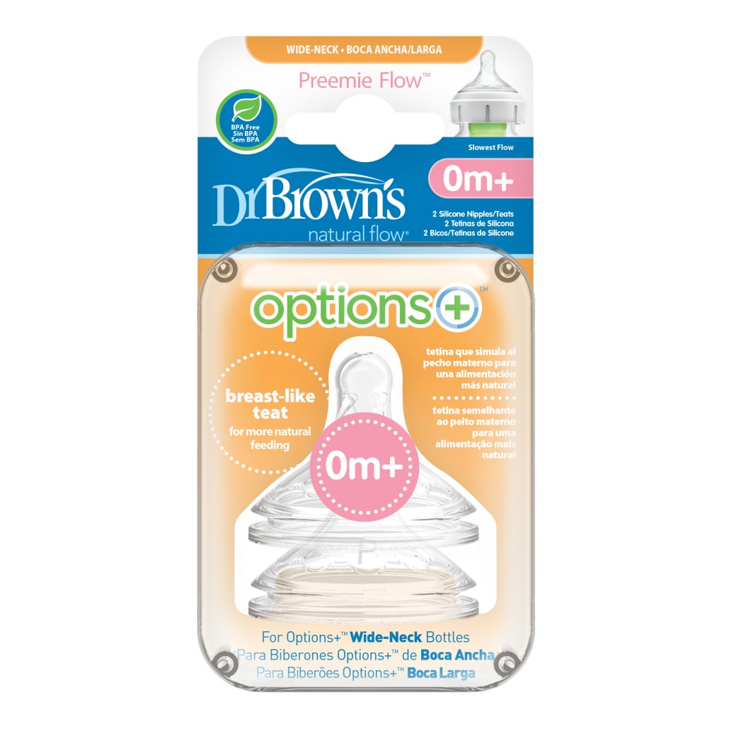 DrBrown's - Wide Neck Op+ Preemie Nipples 0m+ Slow Flow, 2 Pack
