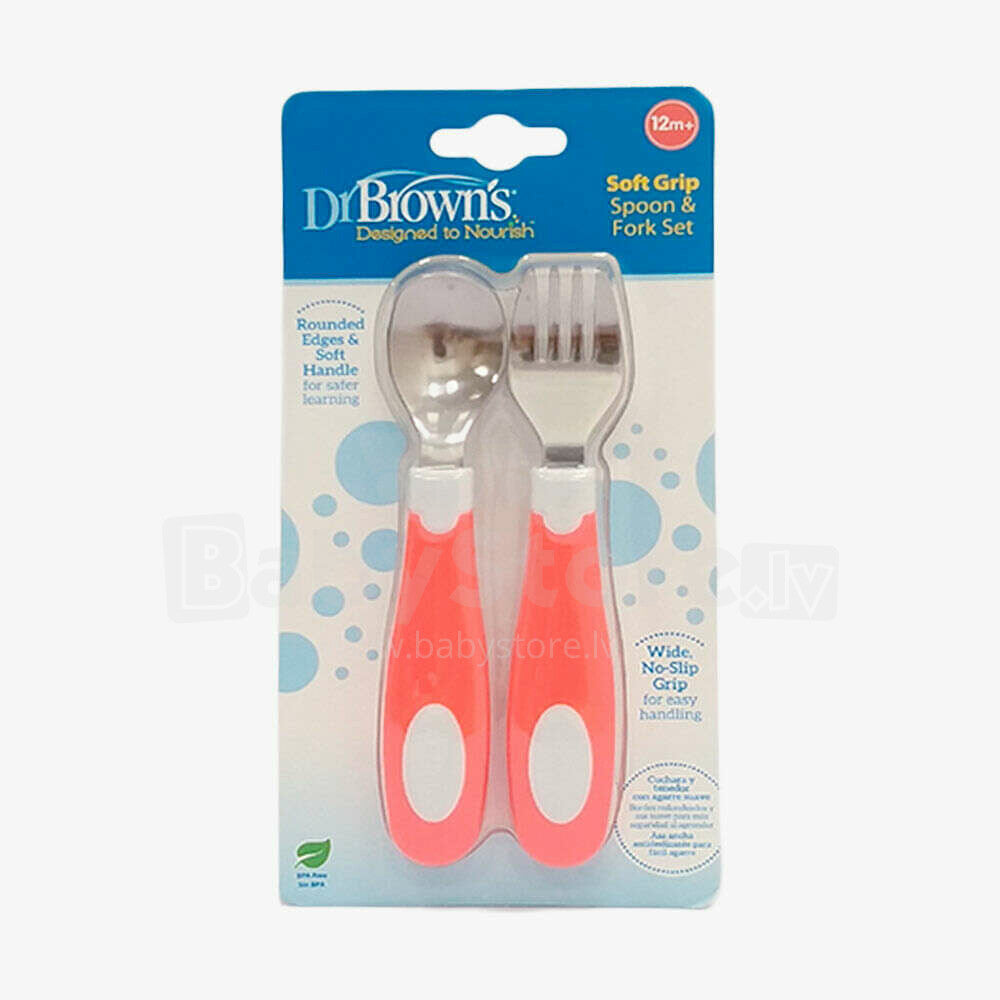 DrBrown's - Soft-Grip Spoon And Fork Set - (12m+)- 2pack - Coral