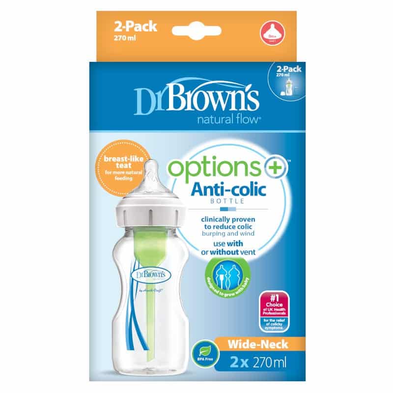 DrBrown's - Anti-Colic Op+ - Wide Neck Bottle w/ Level 1 Teat - 270ML - Twin Pack - Transparent