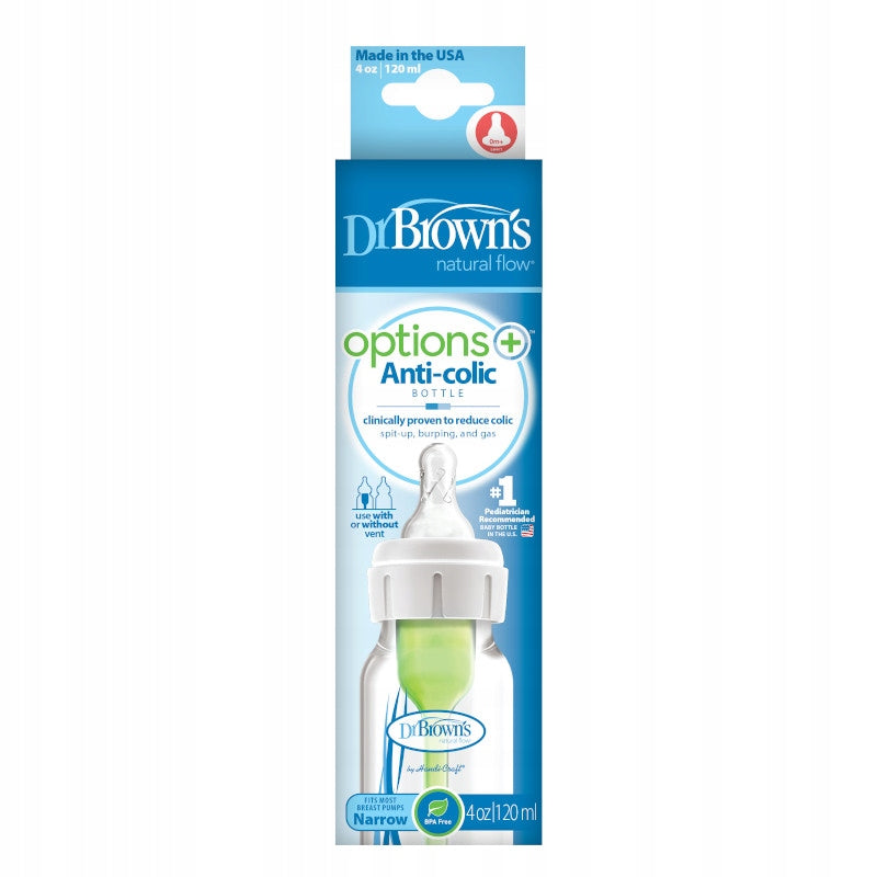 DrBrown's - Anti-Colic Op+ Narrow - Baby Bottle 120ML - With Level 1 Nipple - Slow Flow