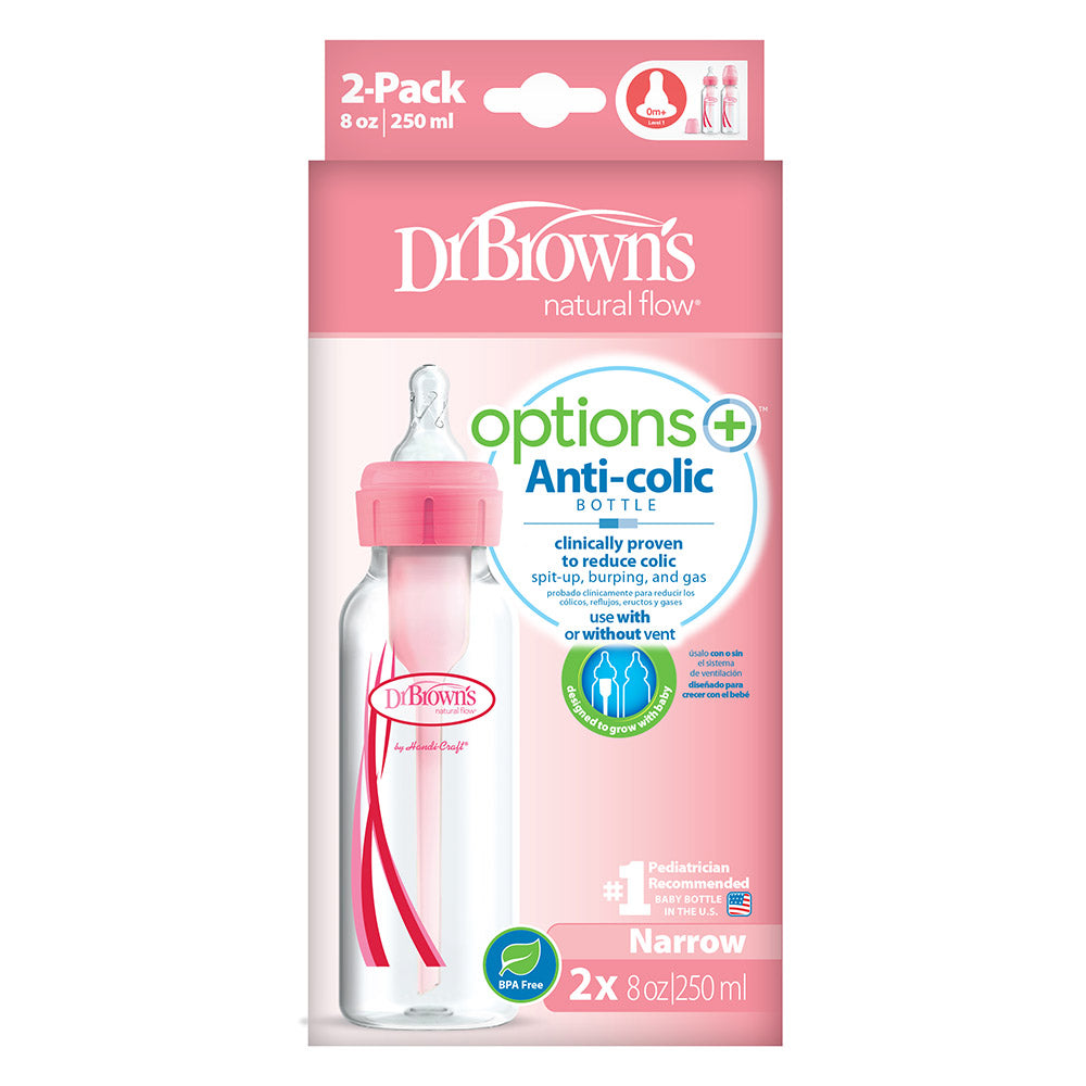 DrBrown's - Anti-Colic Op+ - Narrow Baby Bottle - 250ML - Pink