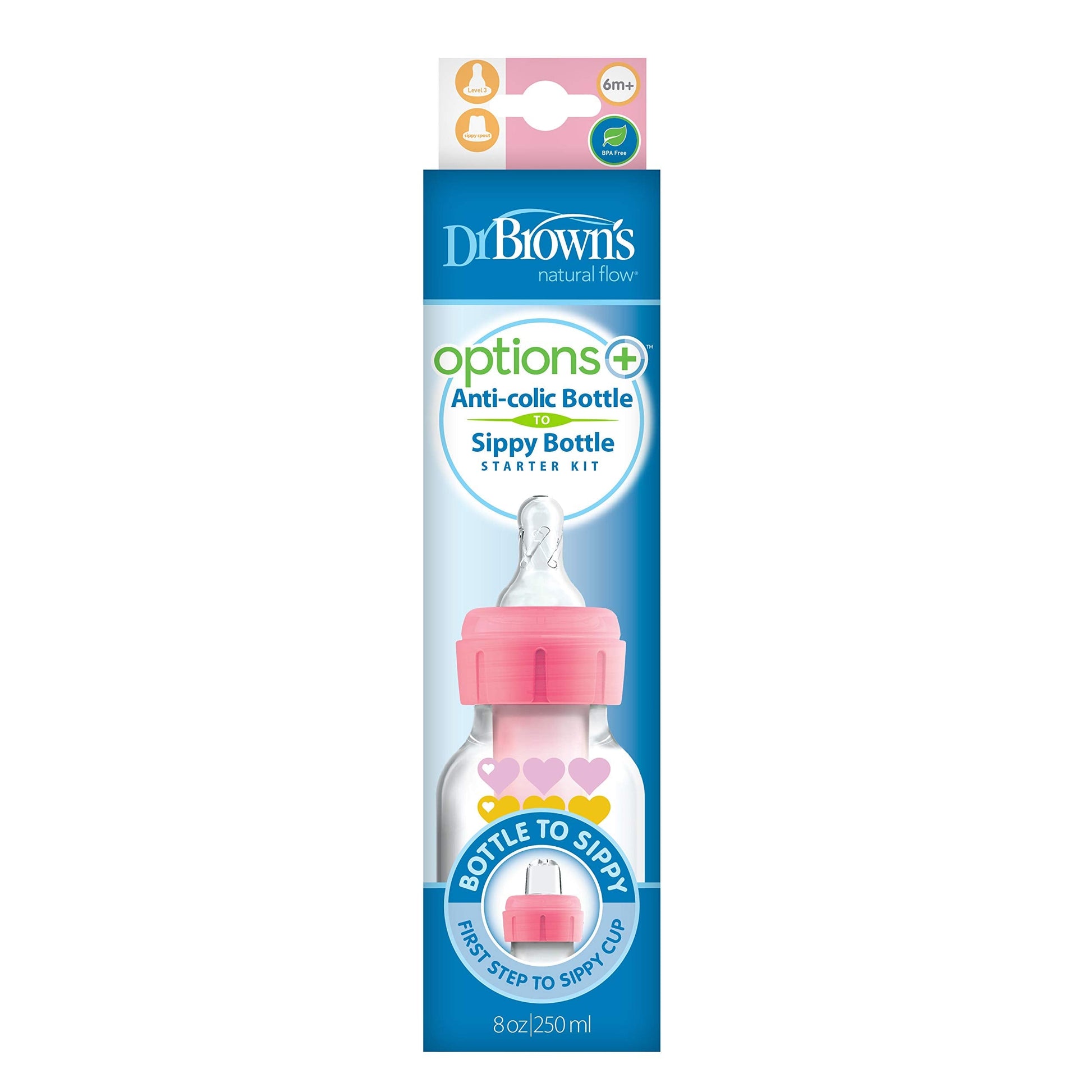DrBrown's- Narrow OP+ - Bottle 250ML LvL.3 96m+) - Nipple - Sippy Spout - Pink