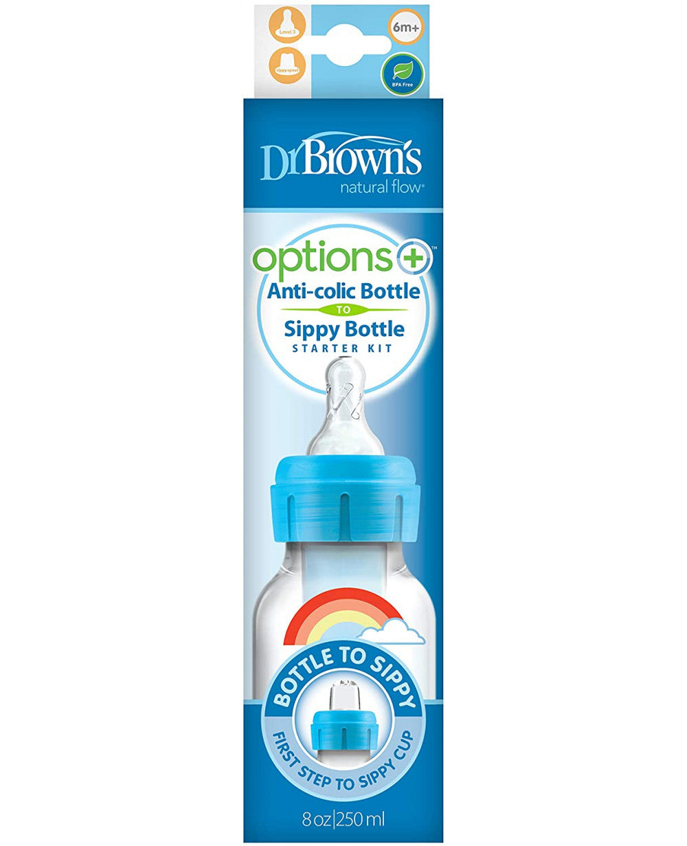 DrBrown's - Narrow OP+ - Bottle 250ML LvL.3 (6M+) - Nipple - Sippy Spout - Blue