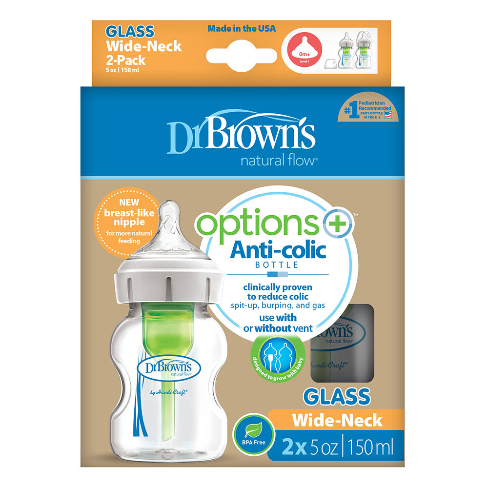 DrBrown's - Op+ Anti-Colic - Baby Bottle Glass - 150ML - Twin Pack