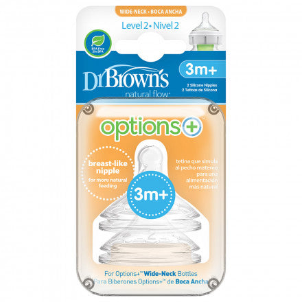 DrBrown's - Wide Neck Op+ Level 2 Nipples 3m+ , 2 Pack