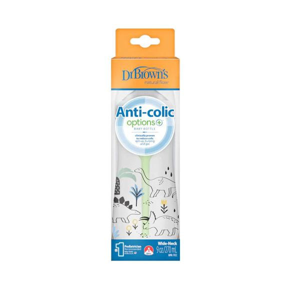 DrBrown's - Anti-Colic Op+ Wide Neck - Baby Bottle 270ML - Level 1 Teat - Dino