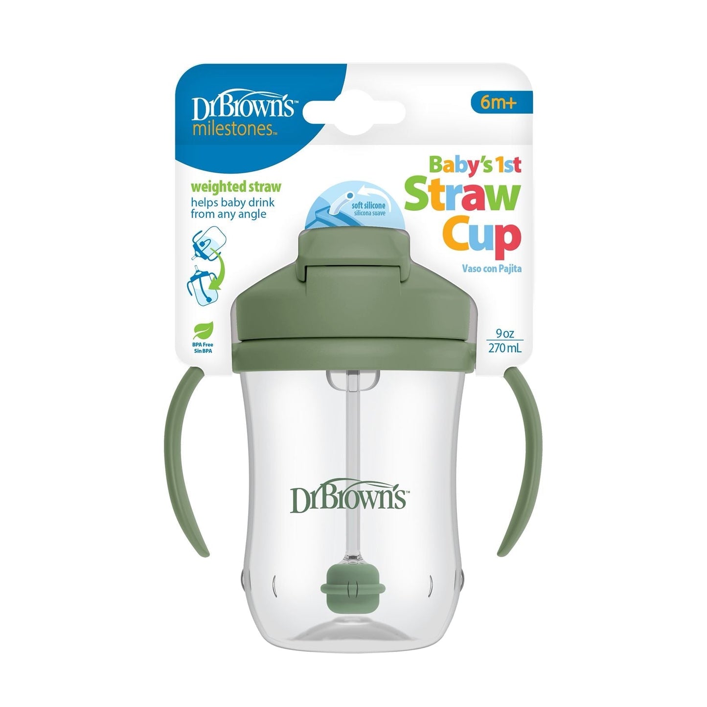 DrBrown's - Baby's First Straw Cup 270ML - Olive Green