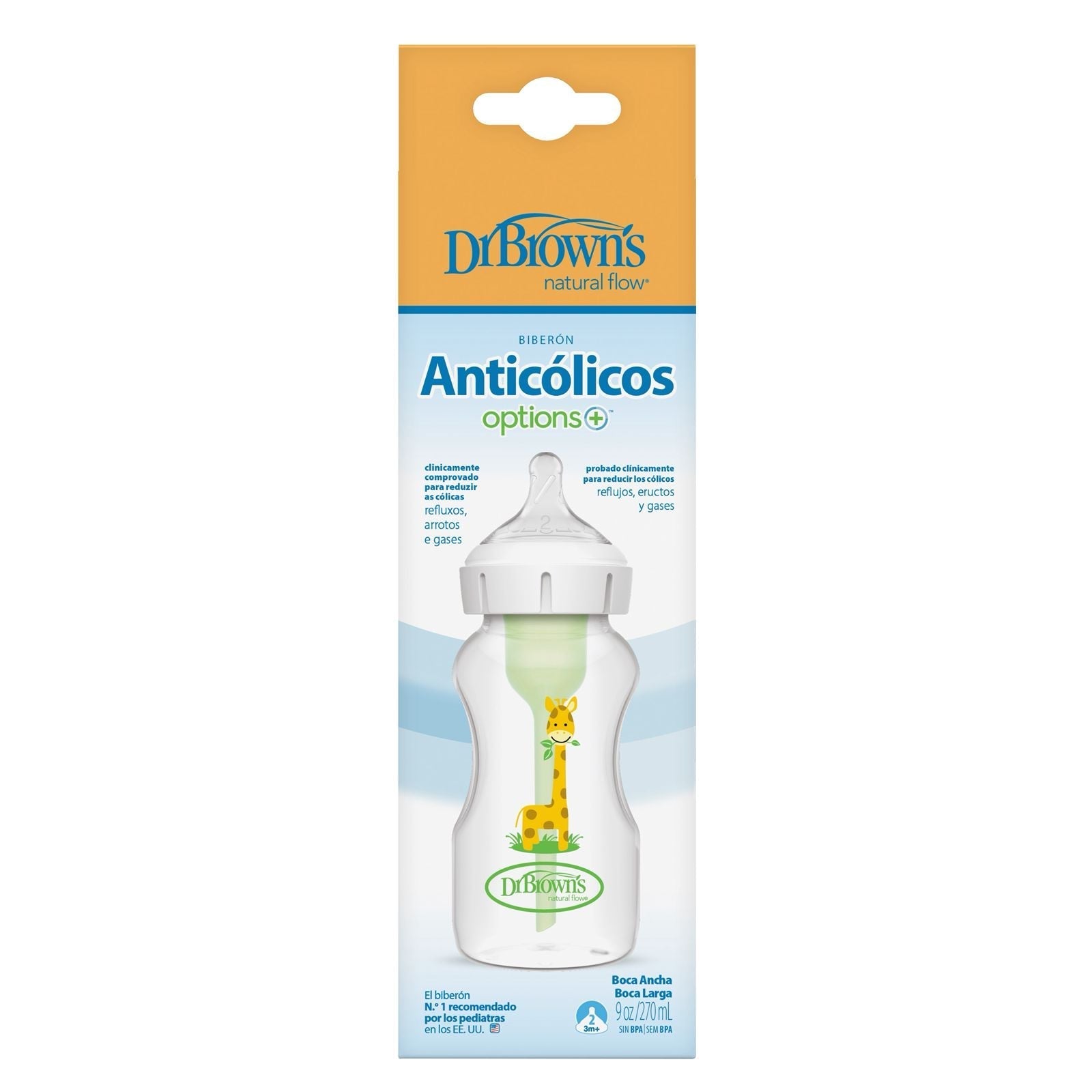 DrBrown's - Wide Neck Anti-Colic Op+ - 270ML - Baby Bottle Giraffe
