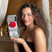Luxurious Jewelry Box With Eternal Flower Rose + Magnetic Four Heart Necklace