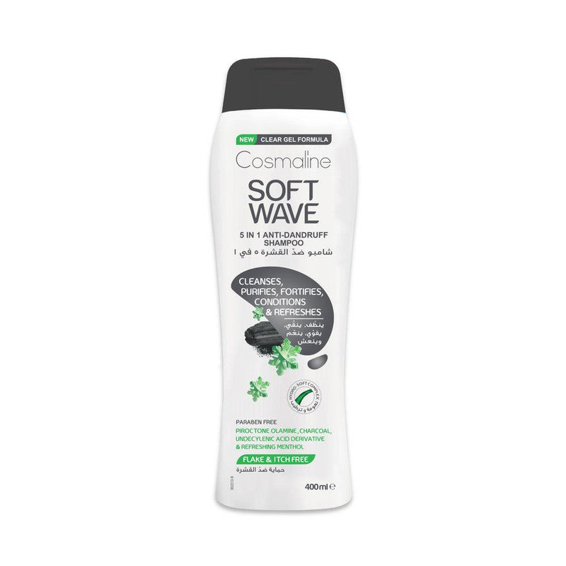 Cosmaline Soft Wave 5 In 1 Anti-Dandruff Shampoo and Conditioner (With Menthol & Charcoal) 400Ml