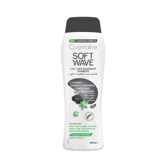 Cosmaline Soft Wave 5 In 1 Anti-Dandruff Shampoo and Conditioner (With Menthol & Charcoal) 400Ml