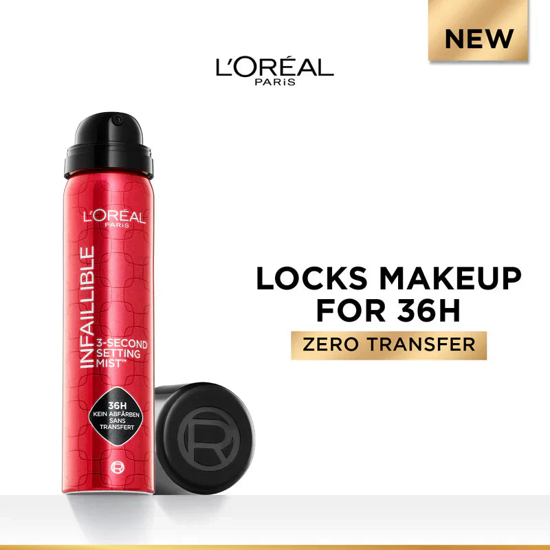 L’Oreal Paris Infaillible 3-second Setting Mist Spray, Locks Makeup For 36h Of Long Wear, With No Transfer, No Marks, No Stickiness