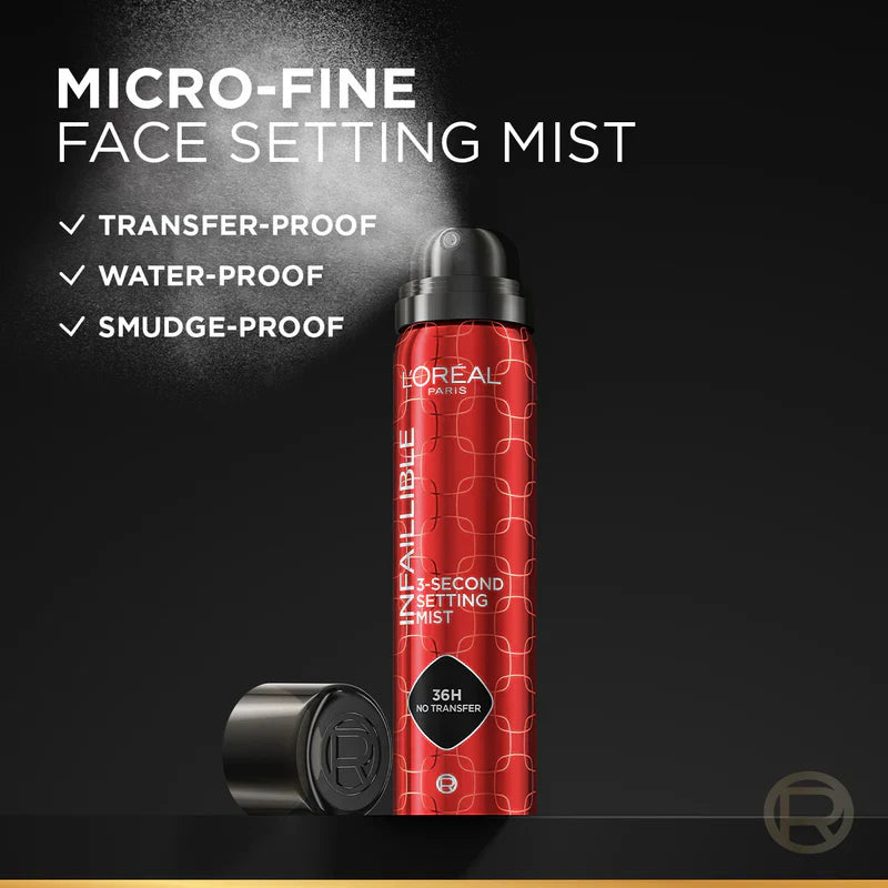 L’Oreal Paris Infaillible 3-second Setting Mist Spray, Locks Makeup For 36h Of Long Wear, With No Transfer, No Marks, No Stickiness