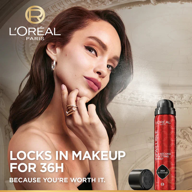 L’Oreal Paris Infaillible 3-second Setting Mist Spray, Locks Makeup For 36h Of Long Wear, With No Transfer, No Marks, No Stickiness
