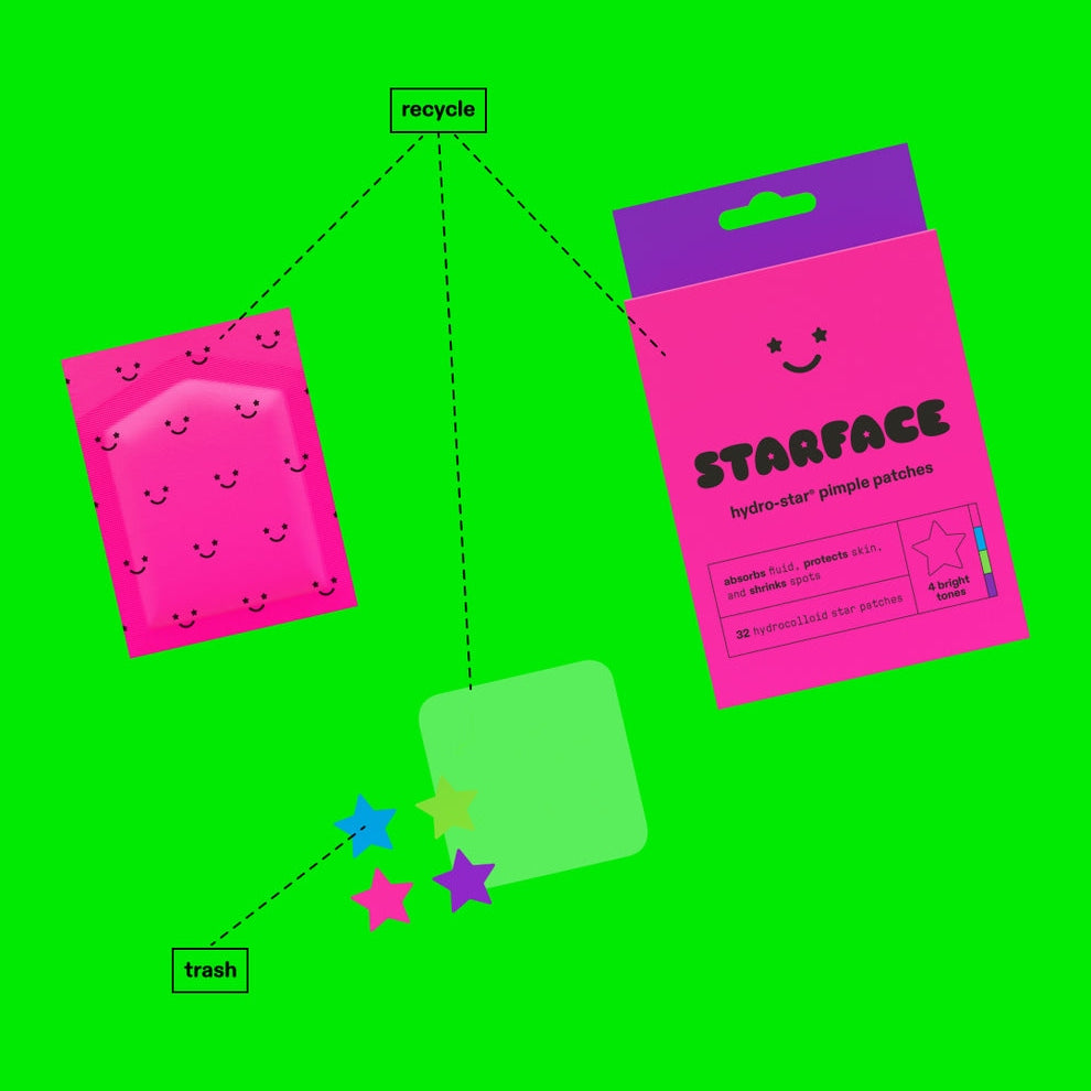 STARFACE party pack Absorbs. Shrinks. Protects.  100% hydrocolloid pimple protectors in four bright colors