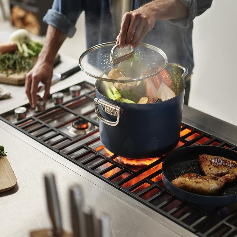 Space Folding Handle Ceramic Non-stick 25cm Blue Stock Pot & Lid - Medaid International