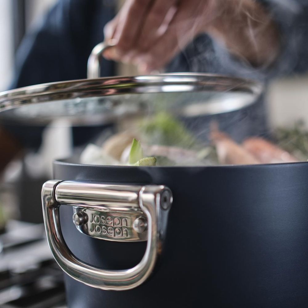 Space Folding Handle Ceramic Non-stick 25cm Blue Stock Pot & Lid - Medaid International