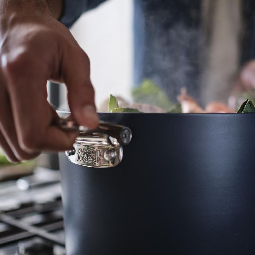 Space Folding Handle Ceramic Non-stick 25cm Blue Stock Pot & Lid - Medaid International