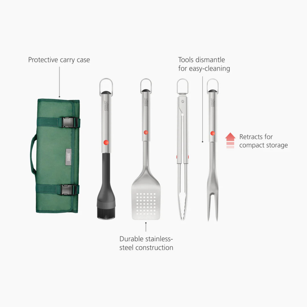 Joseph Joseph GrillOut 4-Piece Stainless-Steel BBQ Utensil Set with Storage Case