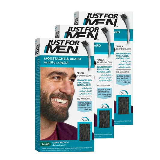 Just For Men x 3 Brush-In Color Gel For Moustache, Beard & Sideburns-Dark Brown M-45 - Medaid International